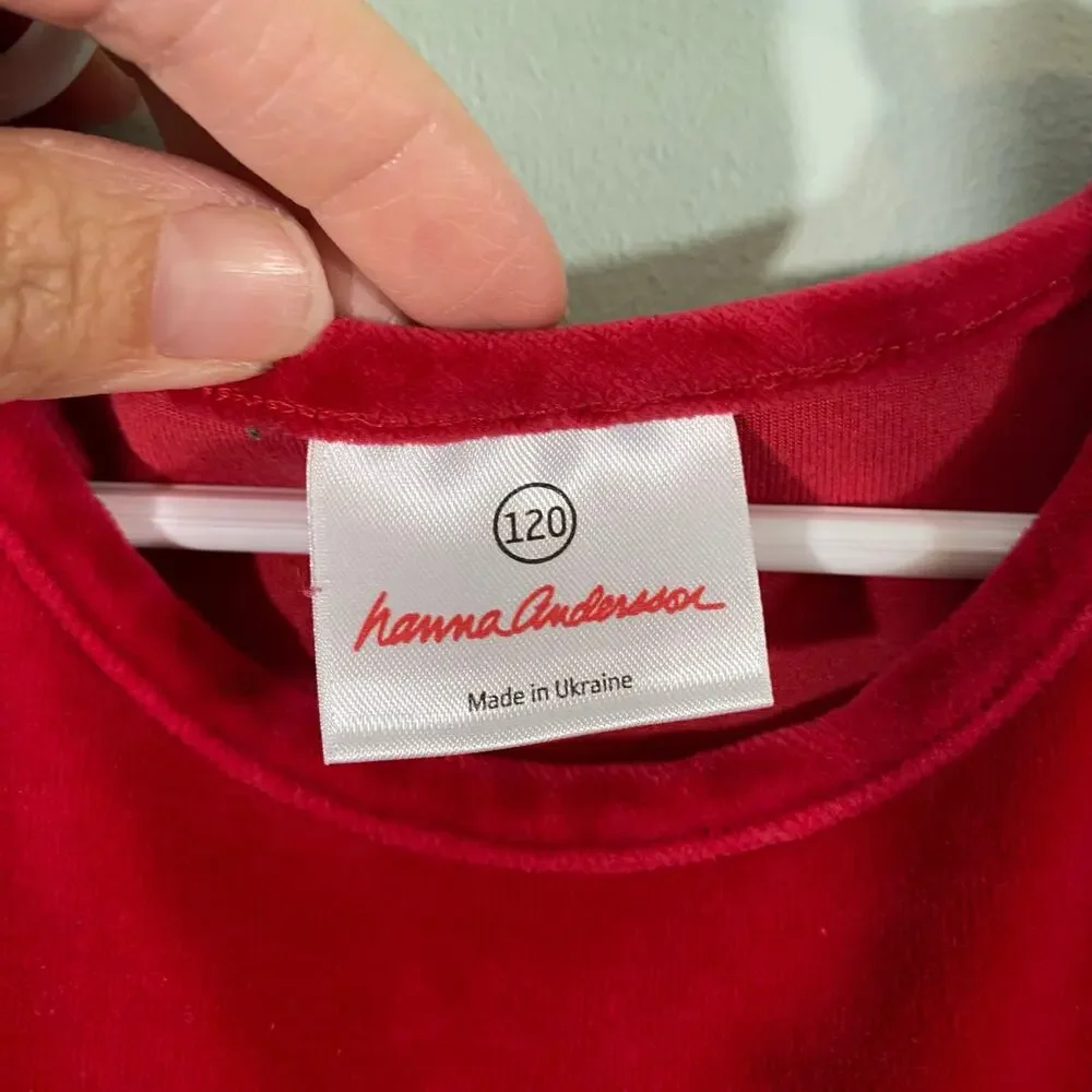 Hanna Andersson Girl's Red Velour Tiered Ruffle L/S Holiday Dress Size 120 (6-7)